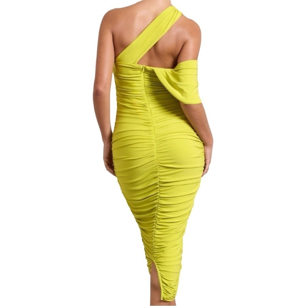 Club L London Rouched Lime green Asymetric Shoulder Midi Dress Size Us 4 NWT - Picture 2 of 7